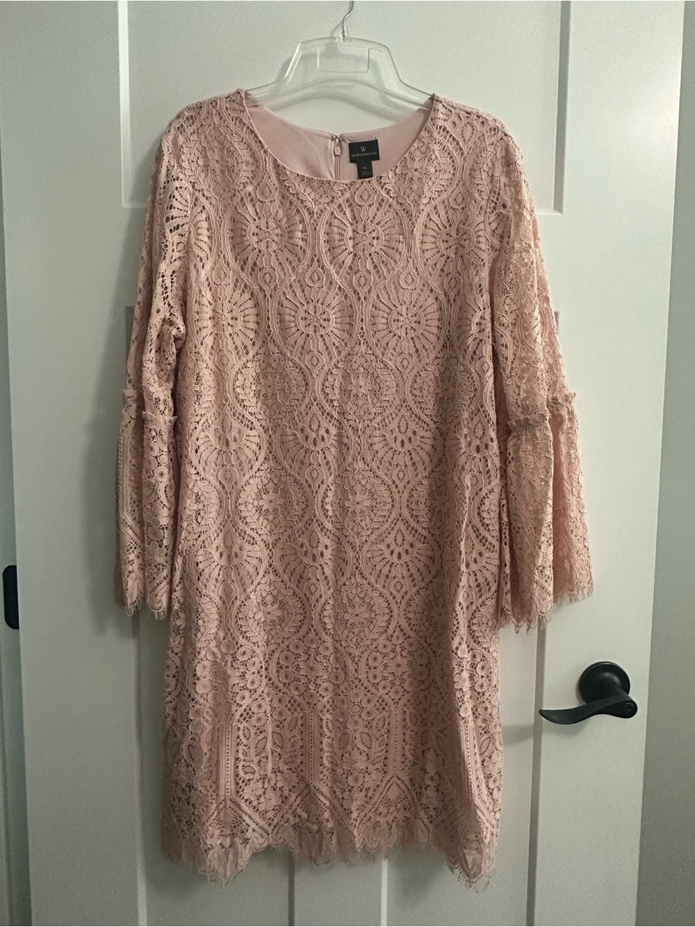 Worthington Pale Pink Lace Long-Sleeve Shift Dress